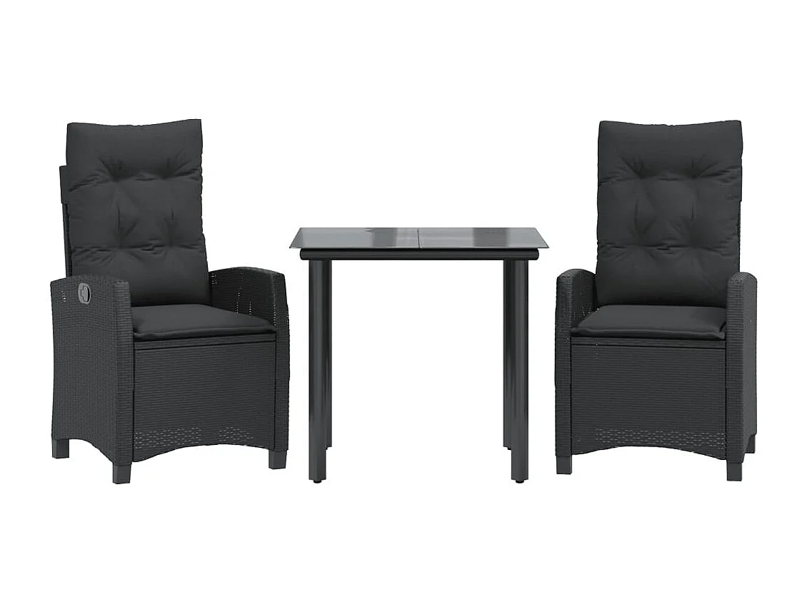 Ensemble à manger de jardin avec coussins 3 pcs Noir