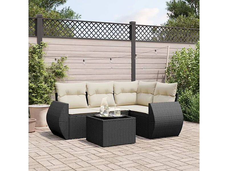 Set Divani da Giardino 5 pz con Cuscini in Polyrattan Nero