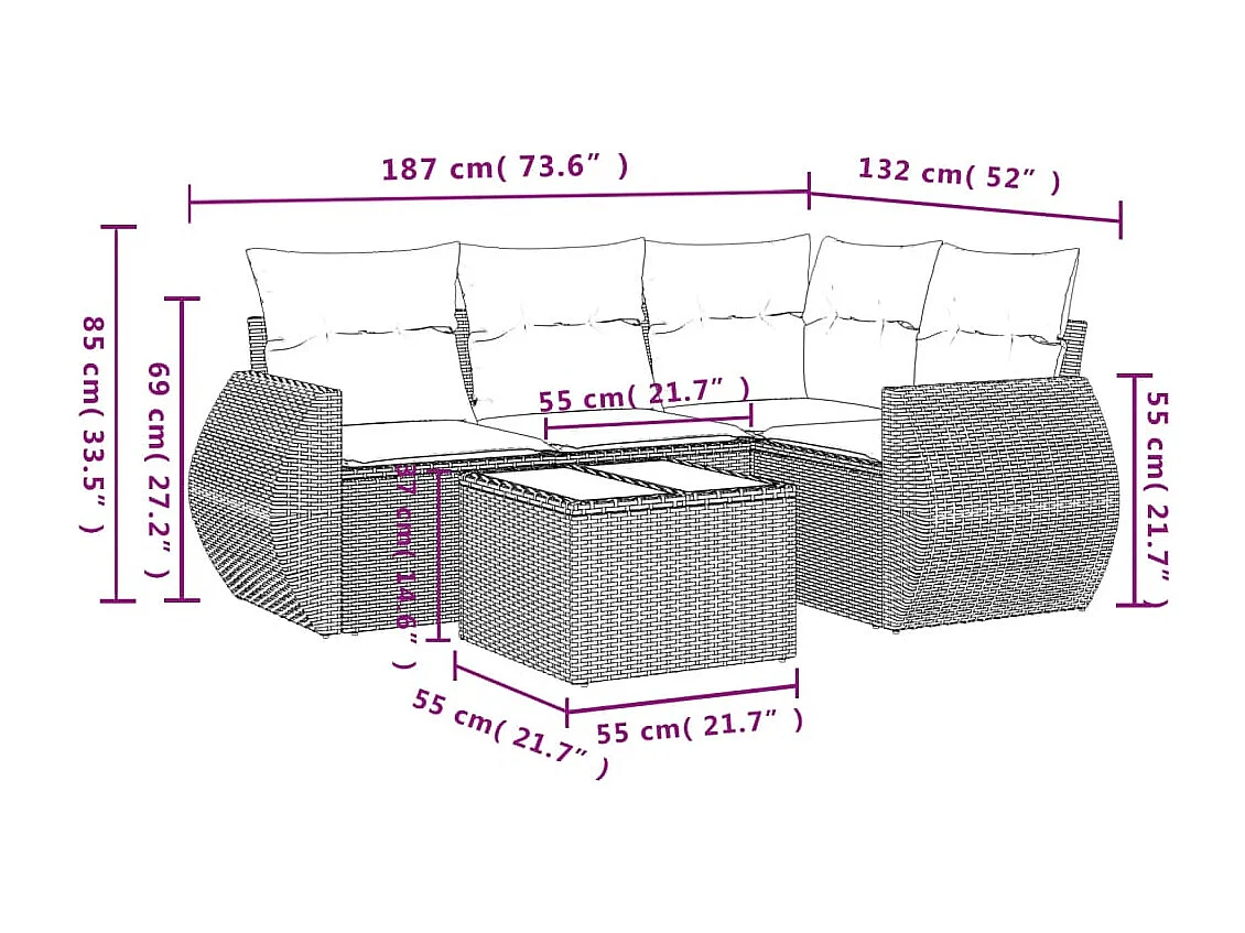 Set Divani da Giardino 5 pz con Cuscini in Polyrattan Nero