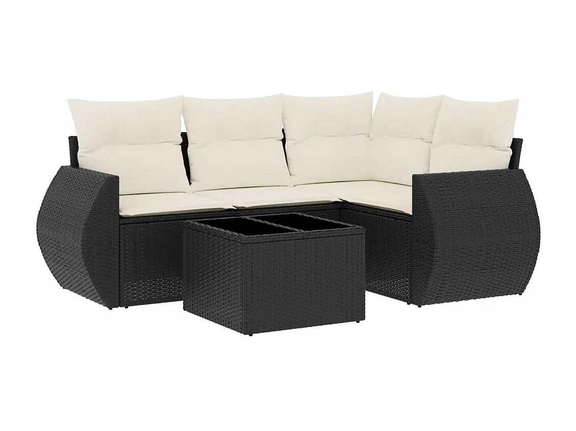 Set Divani da Giardino 5 pz con Cuscini in Polyrattan Nero
