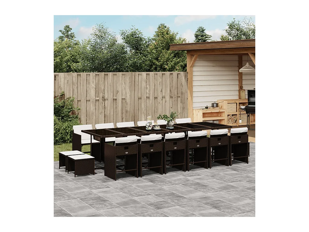 Set de muebles jardín 17 pzas y cojines ratán sintético marrón