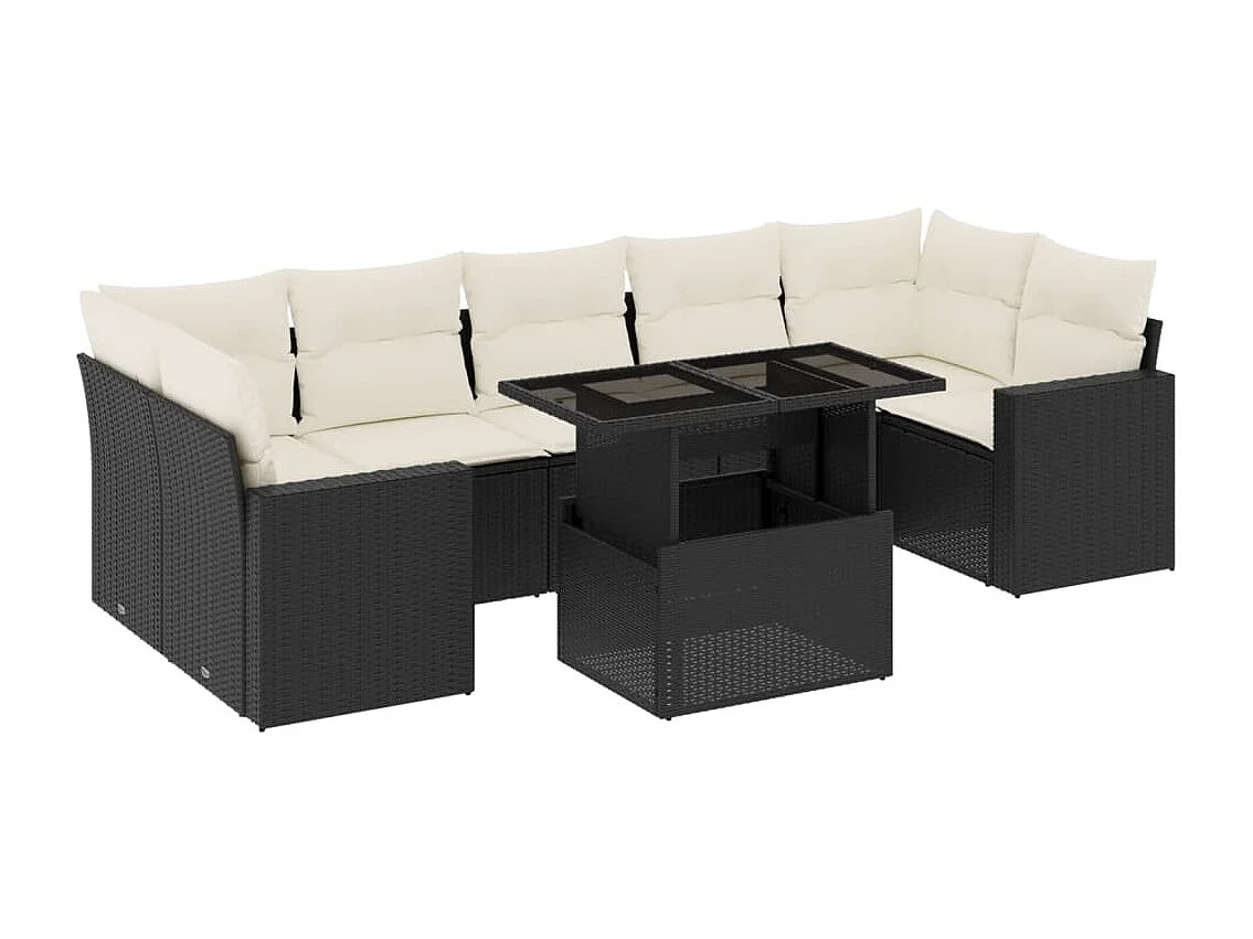 8-tlg. Garten-Sofagarnitur mit Kissen Schwarz Poly Rattan