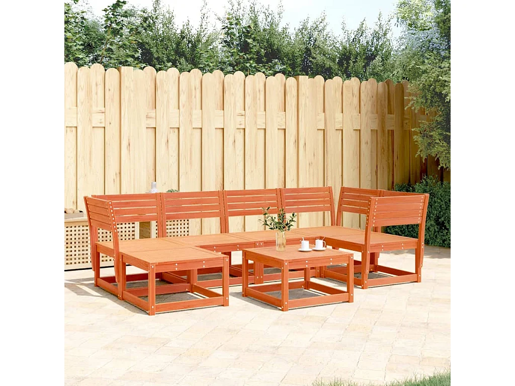 Salon de jardin 6 pcs cire marron bois de pin massif