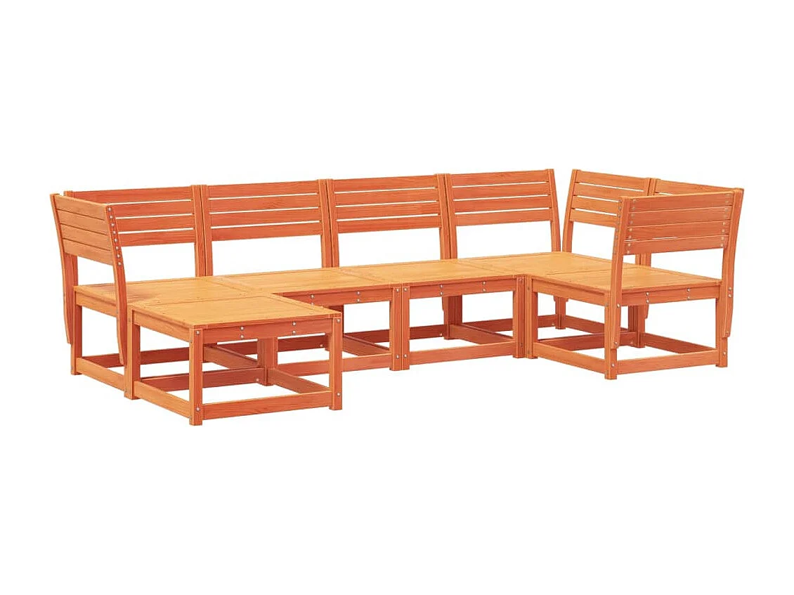 Salon de jardin 6 pcs cire marron bois de pin massif