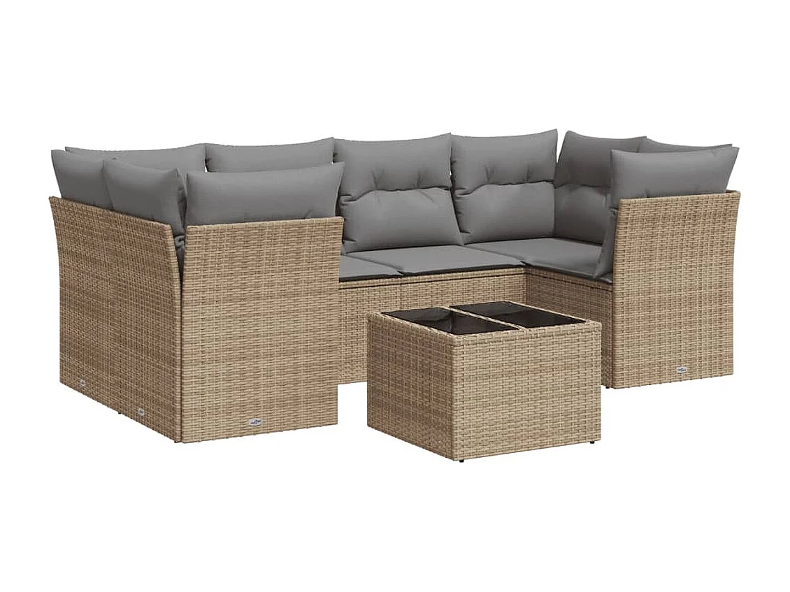 Salon de jardin avec coussins 7 pcs beige résine tressée