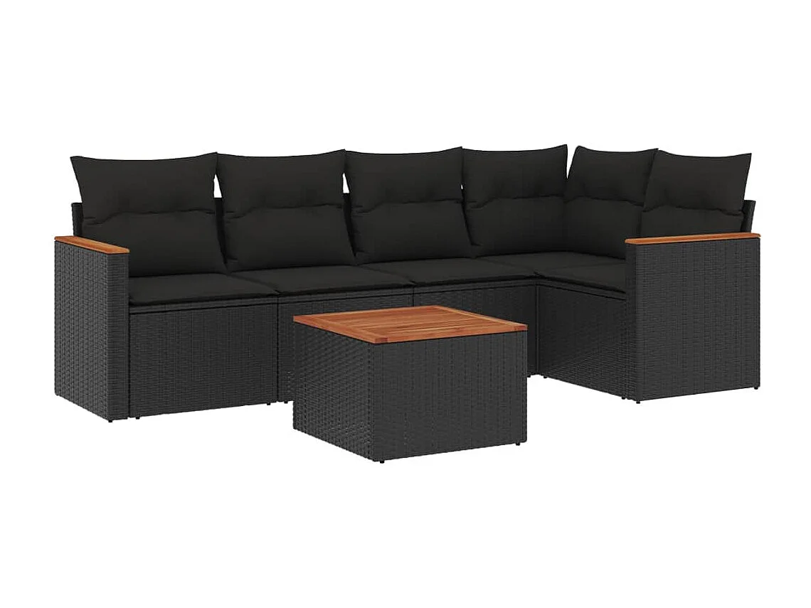 6-tlg. Garten-Sofagarnitur mit Kissen Schwarz Poly Rattan