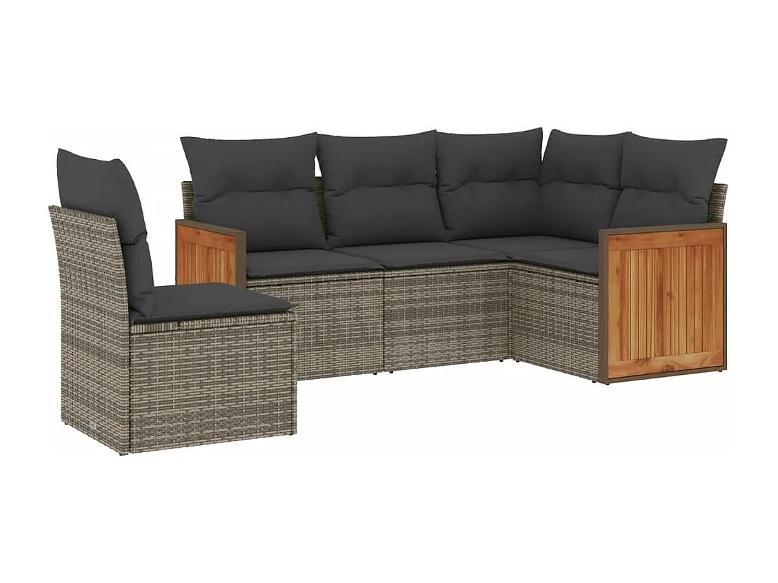 Salon de jardin 5 pcs avec coussins gris résine tressée