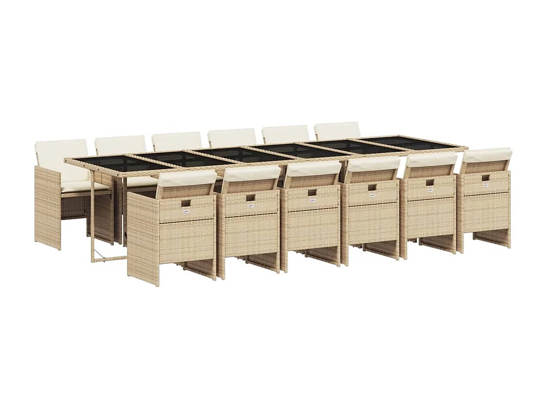 Ensemble à manger de jardin et coussins 13 pcs beige