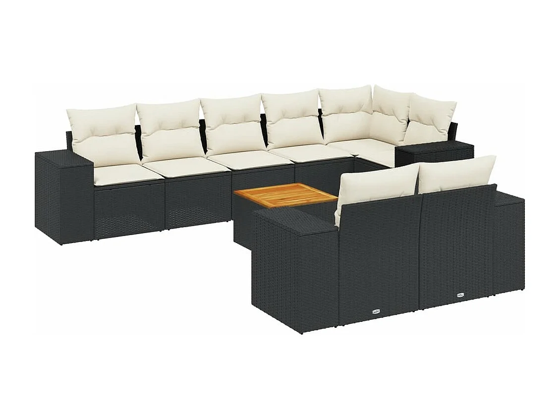 Salon de jardin 9 pcs avec coussins noir résine tressée