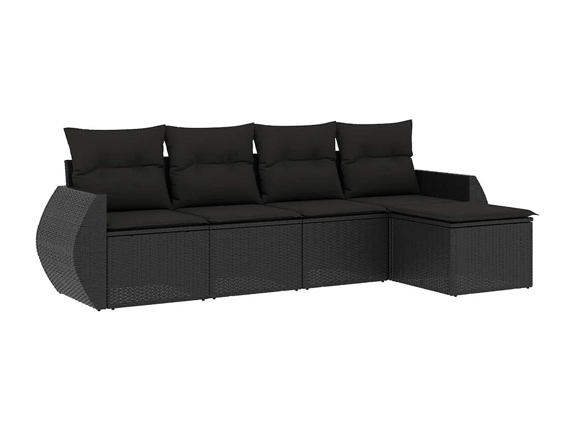 Salon de jardin 5 pcs avec coussins noir résine tressée