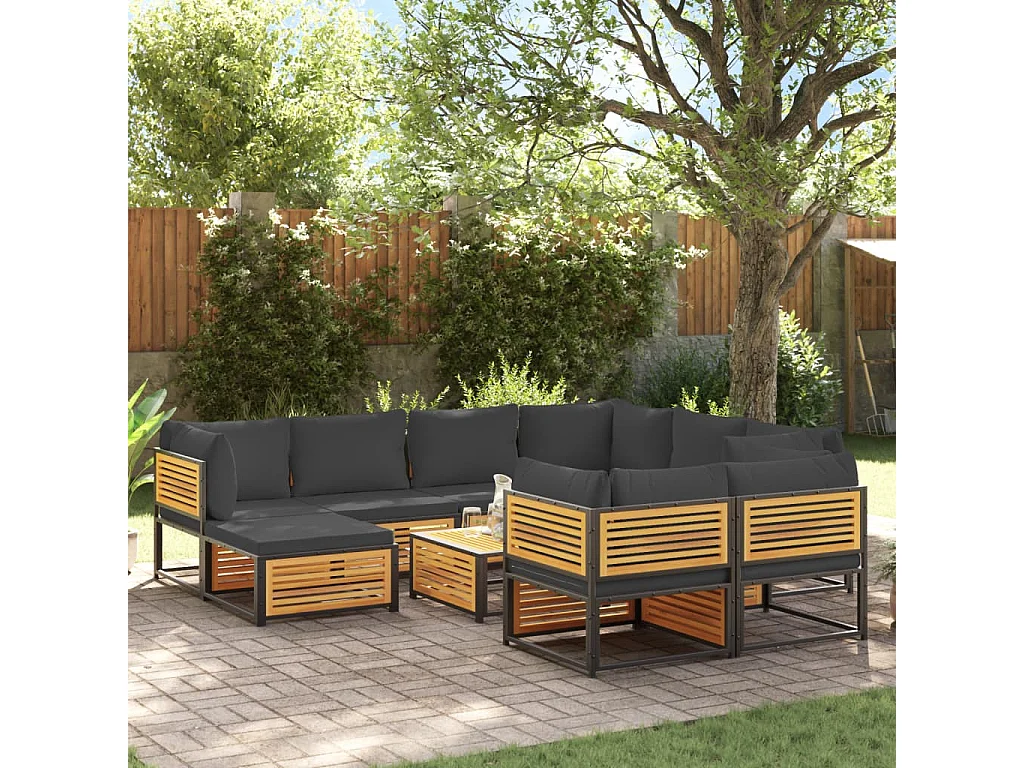 Salon de jardin avec coussins 10 pcs bois d'acacia solide