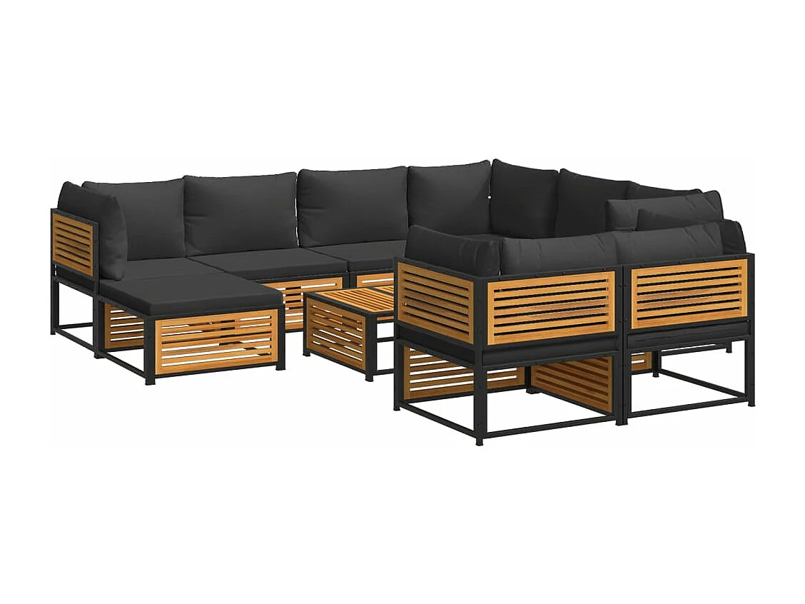 Salon de jardin avec coussins 10 pcs bois d'acacia solide