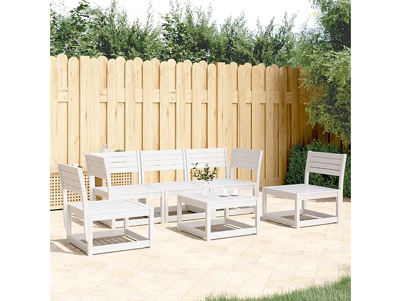 Salon de jardin 5 pcs blanc bois massif de pin