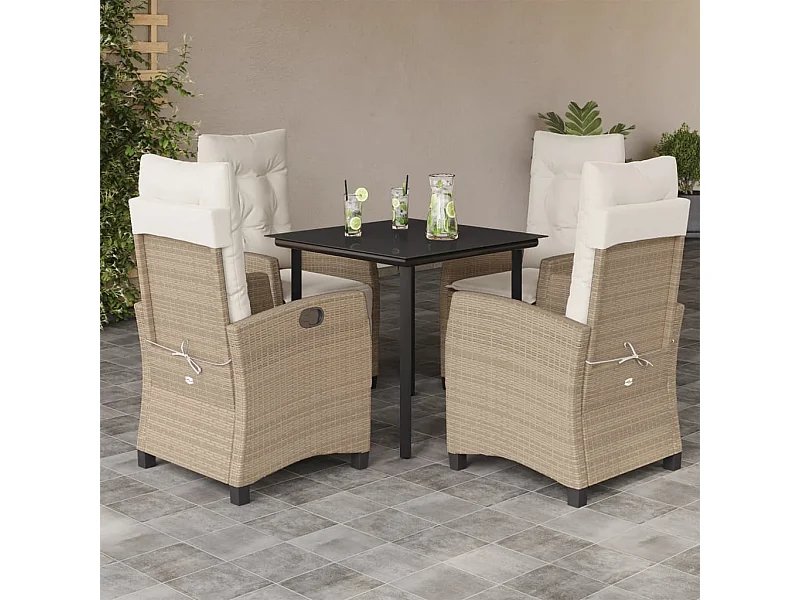 Ensemble à manger de jardin avec coussins 5pcs Beige poly rotin