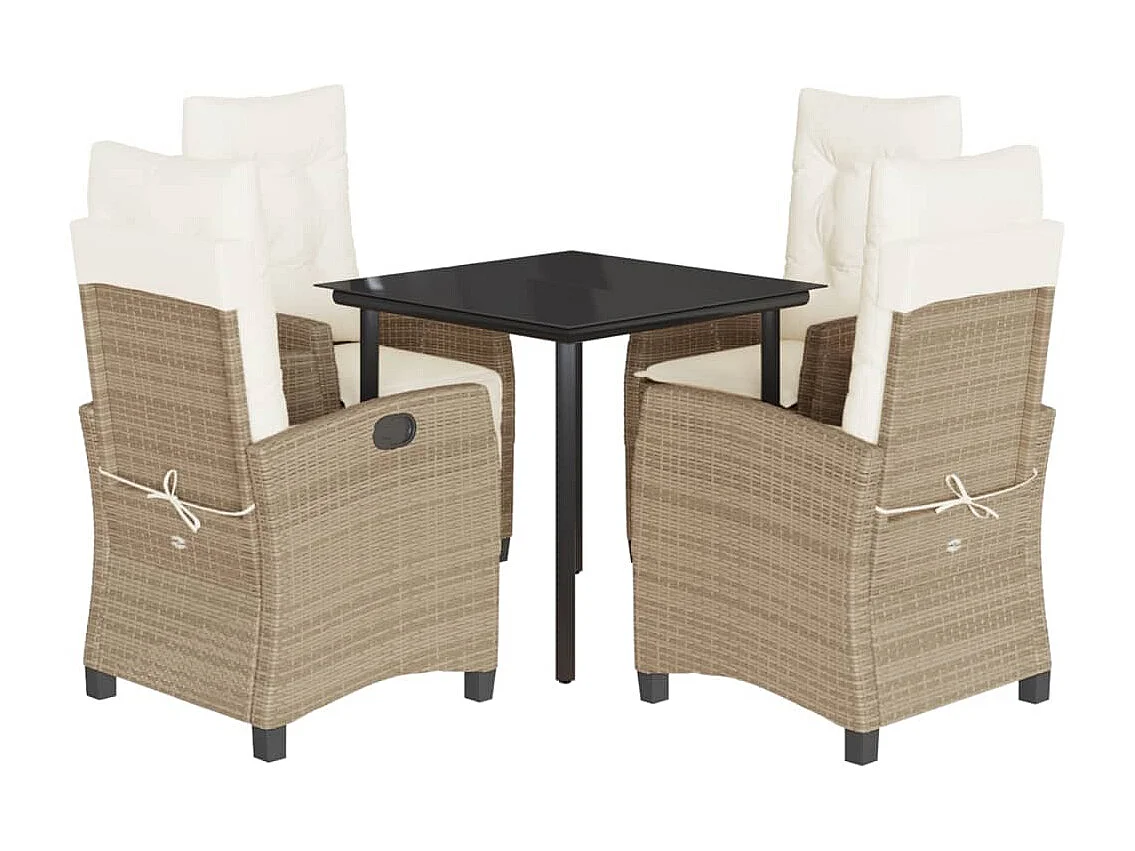 Set da Pranzo da Giardino 5 pz con Cuscini Beige in Polyrattan