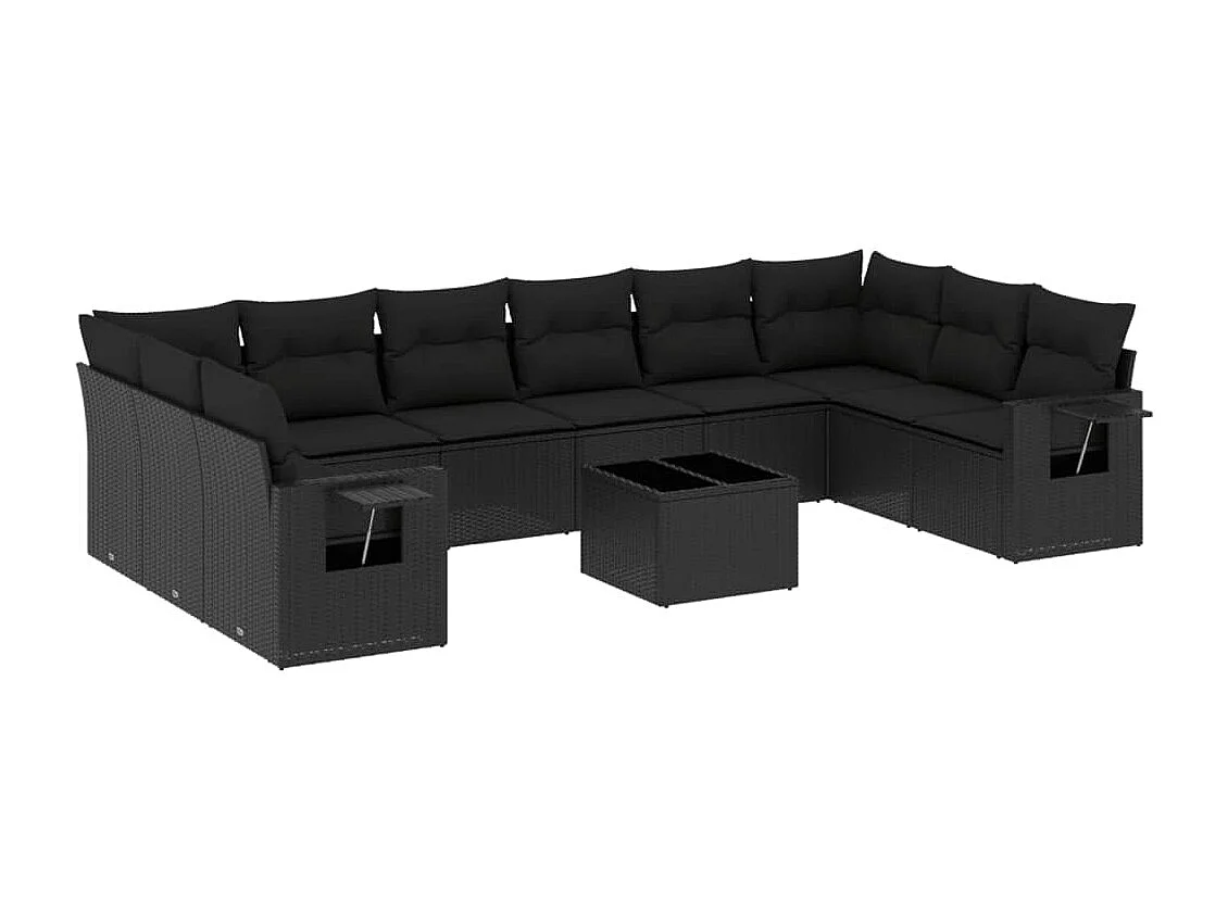 Set Divani da Giardino 11 pz con Cuscini in Polyrattan Nero