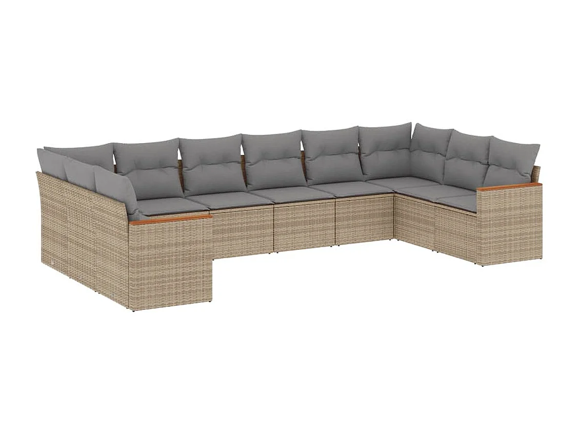 10-delige Loungeset met kussens poly rattan beige