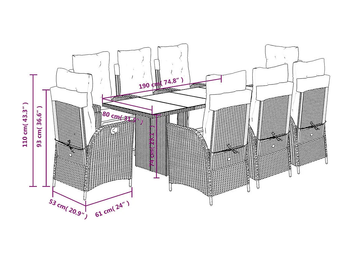 Set Pranzo da Giardino 9 pz con Cuscini Beige Misto Polyrattan