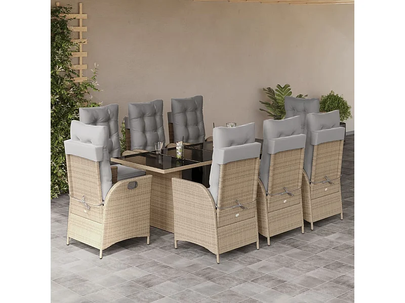 Ensemble à manger de jardin et coussins 9 pcs mélange beige