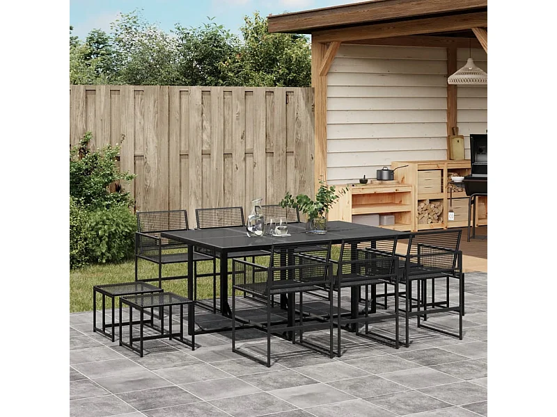 Set de comedor de jardín 11 pzas ratán sintético negro