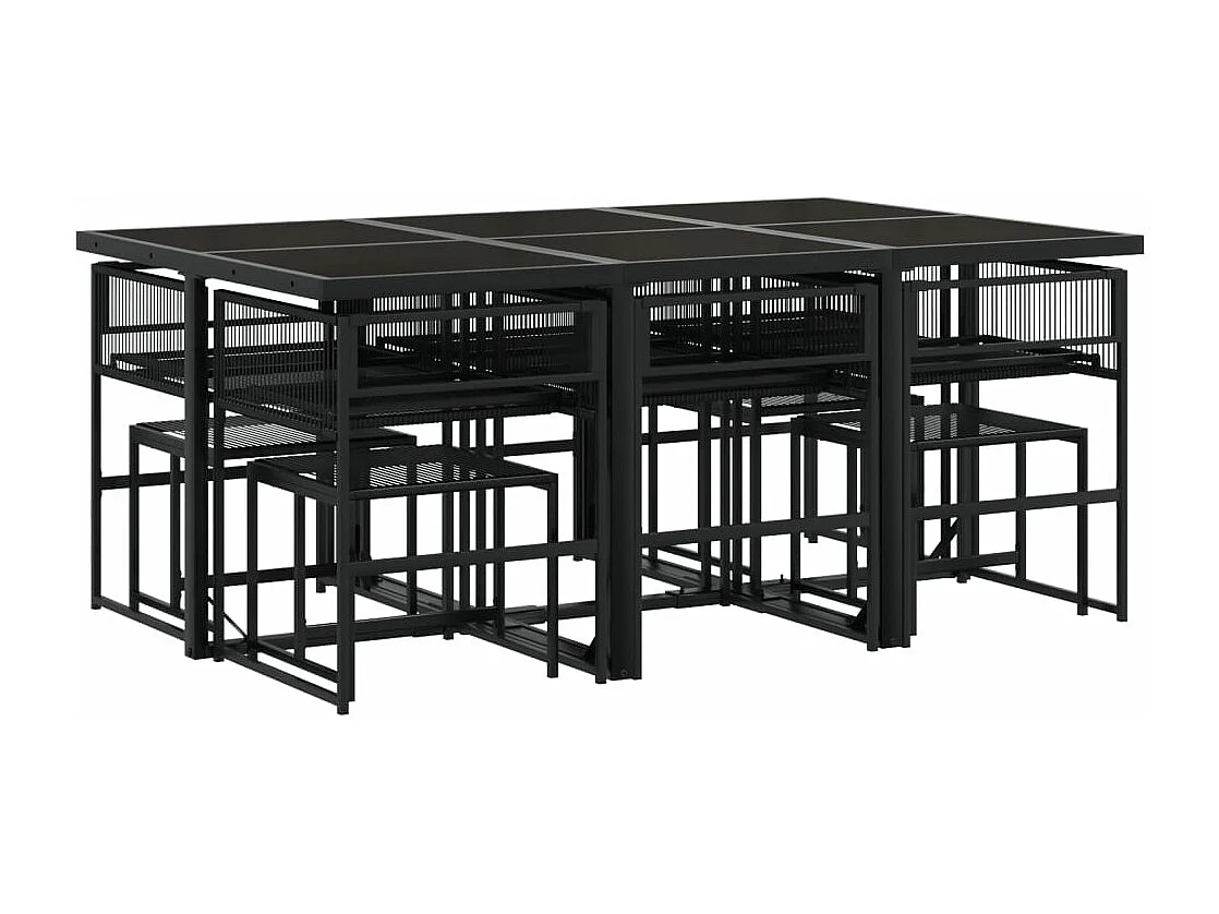 Ensemble à manger de jardin 11 pcs noir résine tressée