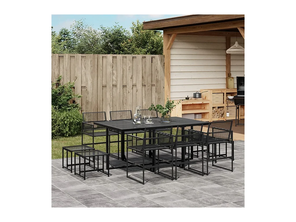 Set da Pranzo da Giardino 11 pz in Polyrattan Nero