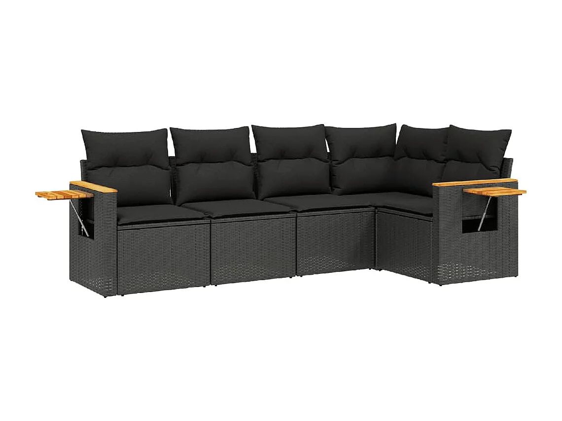 5-tlg. Garten-Sofagarnitur mit Kissen Schwarz Poly Rattan