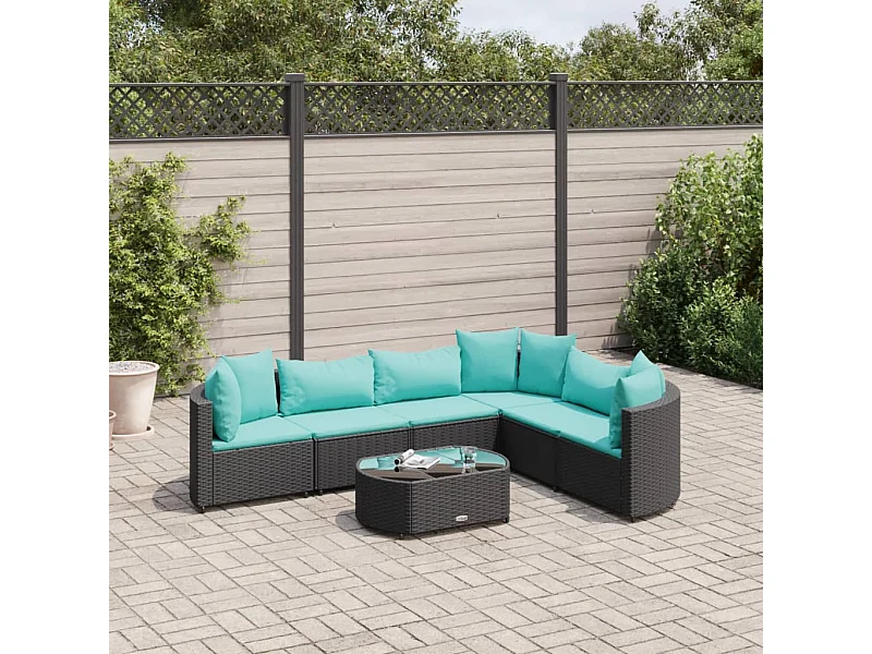 7-tlg. Garten-Sofagarnitur mit Kissen Schwarz Poly Rattan