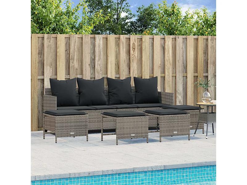 Set Divano da Giardino 5 pz con Cuscini Grigio in Polyrattan