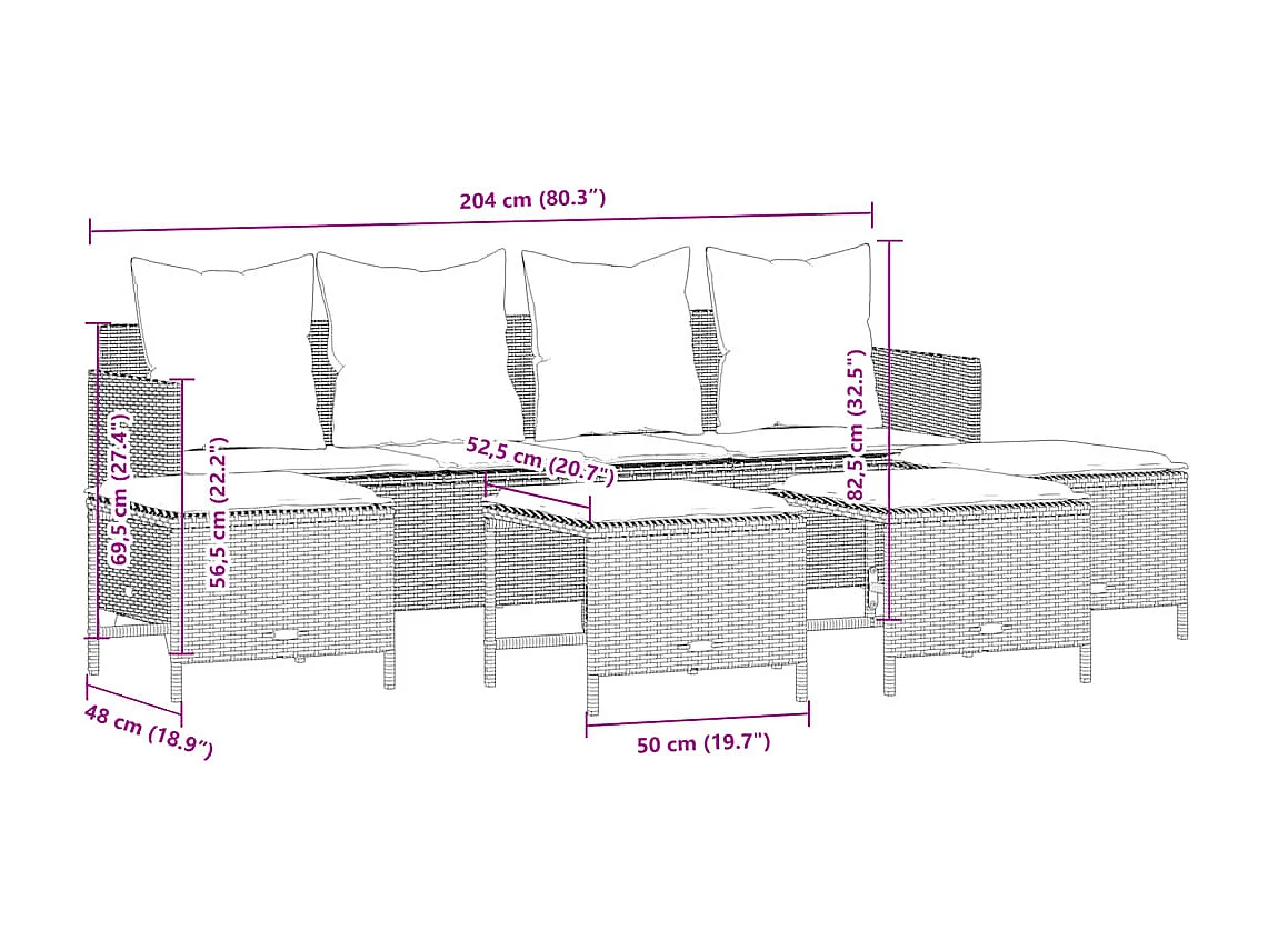 Set Divano da Giardino 5 pz con Cuscini Grigio in Polyrattan