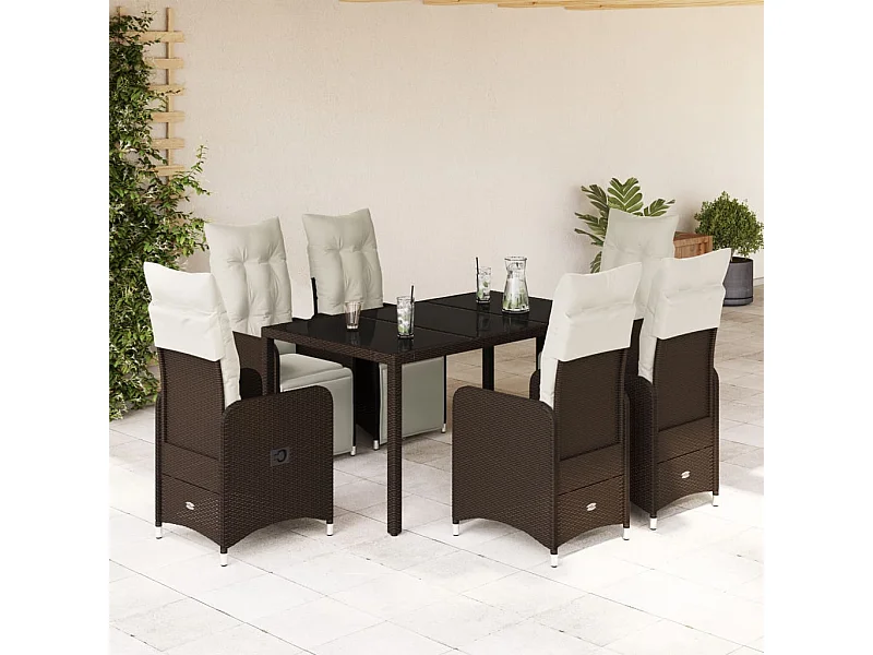 Ensemble de bistro de jardin 7 pcs coussins marron poly rotin