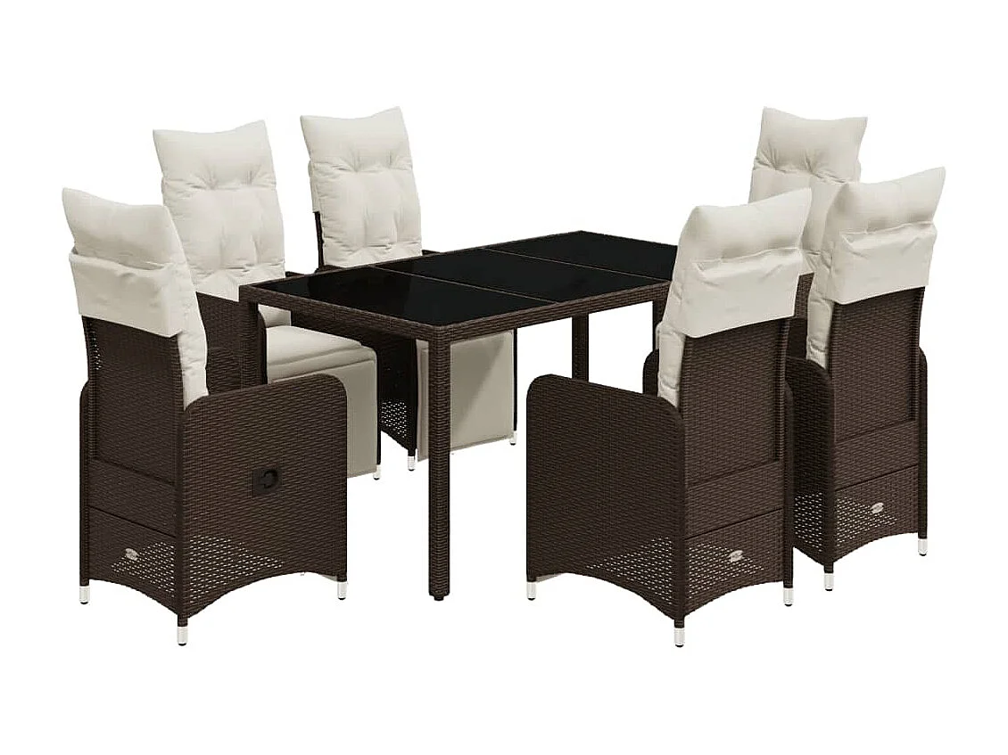 Ensemble de bistro de jardin 7 pcs coussins marron poly rotin