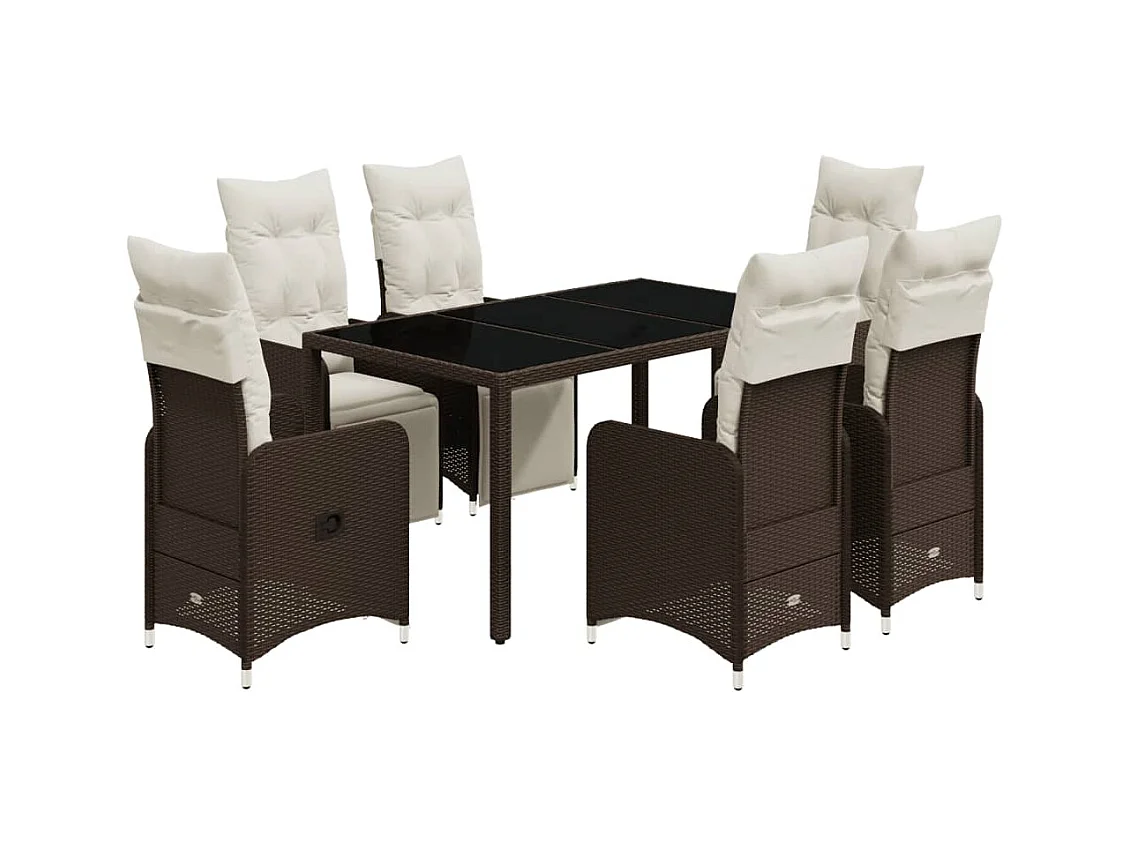 7-delige Bistroset met kussens poly rattan bruin