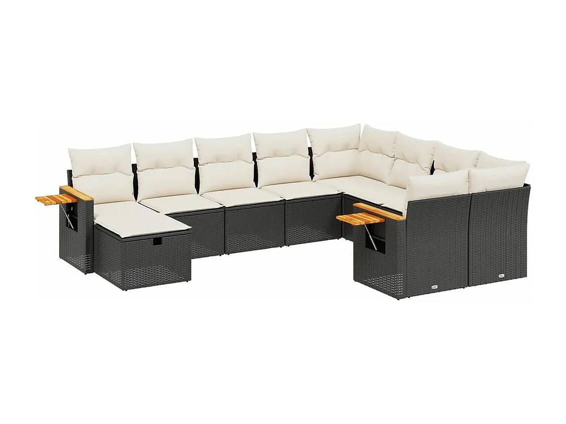 10-tlg. Garten-Sofagarnitur mit Kissen Schwarz Poly Rattan