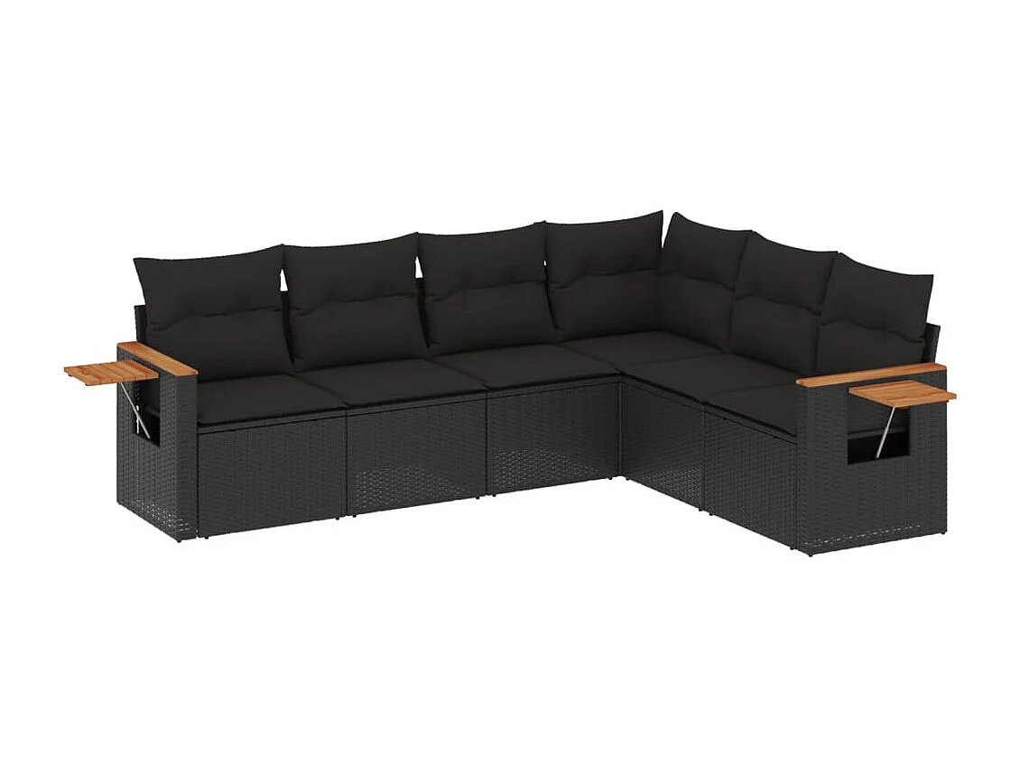 6-tlg. Garten-Sofagarnitur mit Kissen Schwarz Poly Rattan