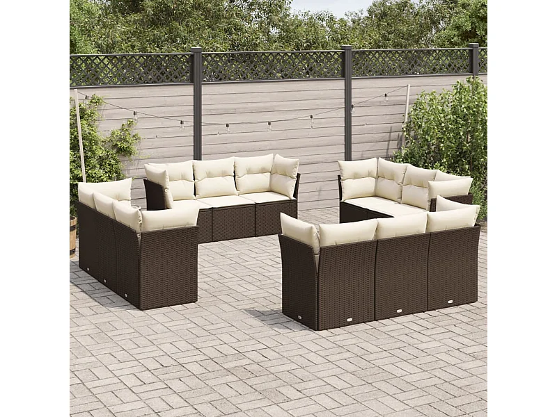 Set Divani da Giardino 12 pz con Cuscini Marrone in Polyrattan
