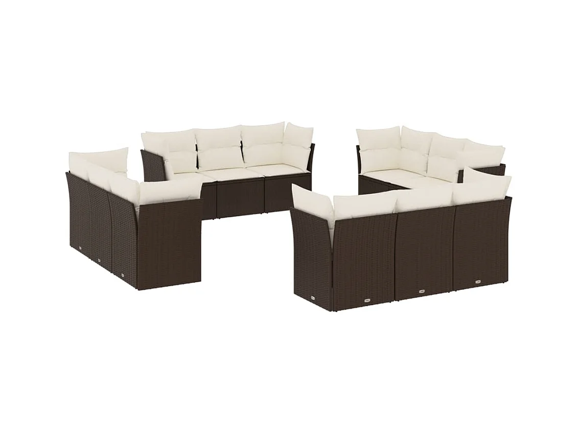 Salon de jardin avec coussins 12 pcs marron résine tressée