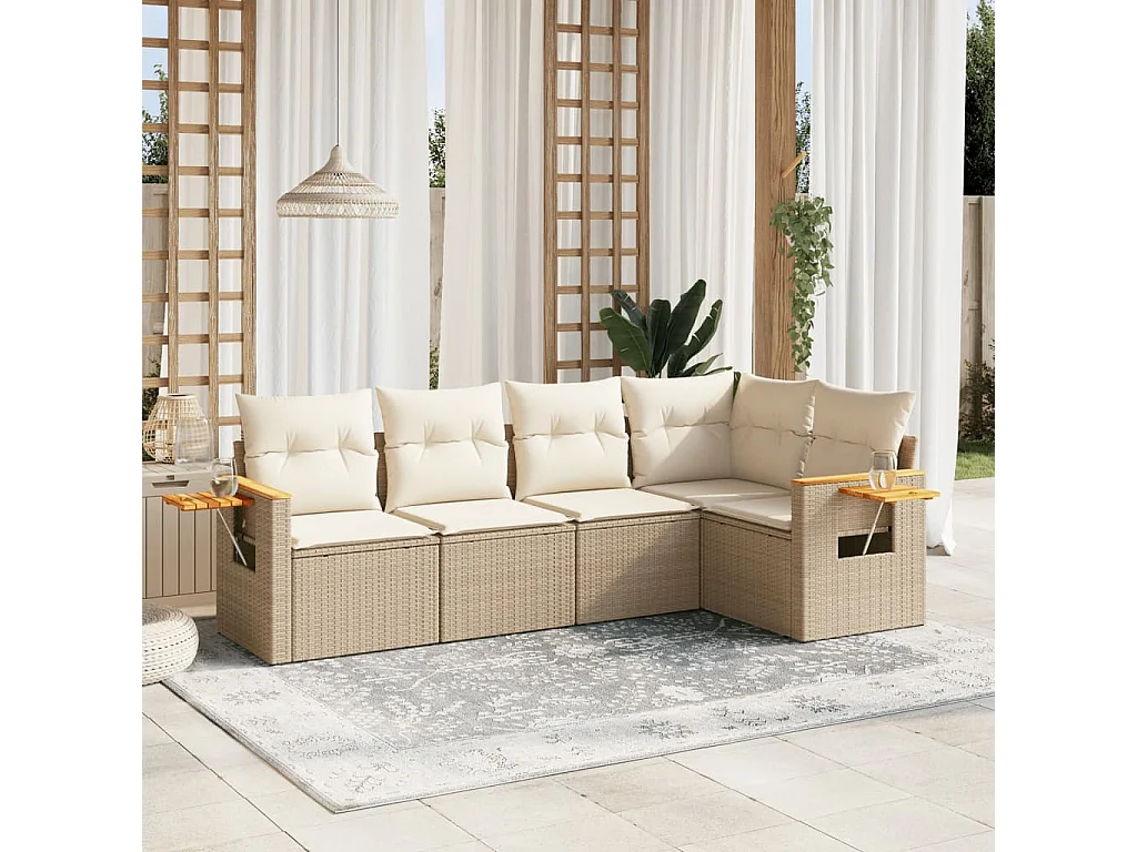 Salon de jardin avec coussins 5 pcs beige résine tressée