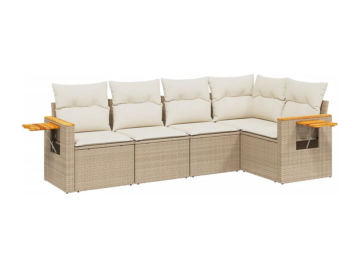 Salon de jardin avec coussins 5 pcs beige résine tressée