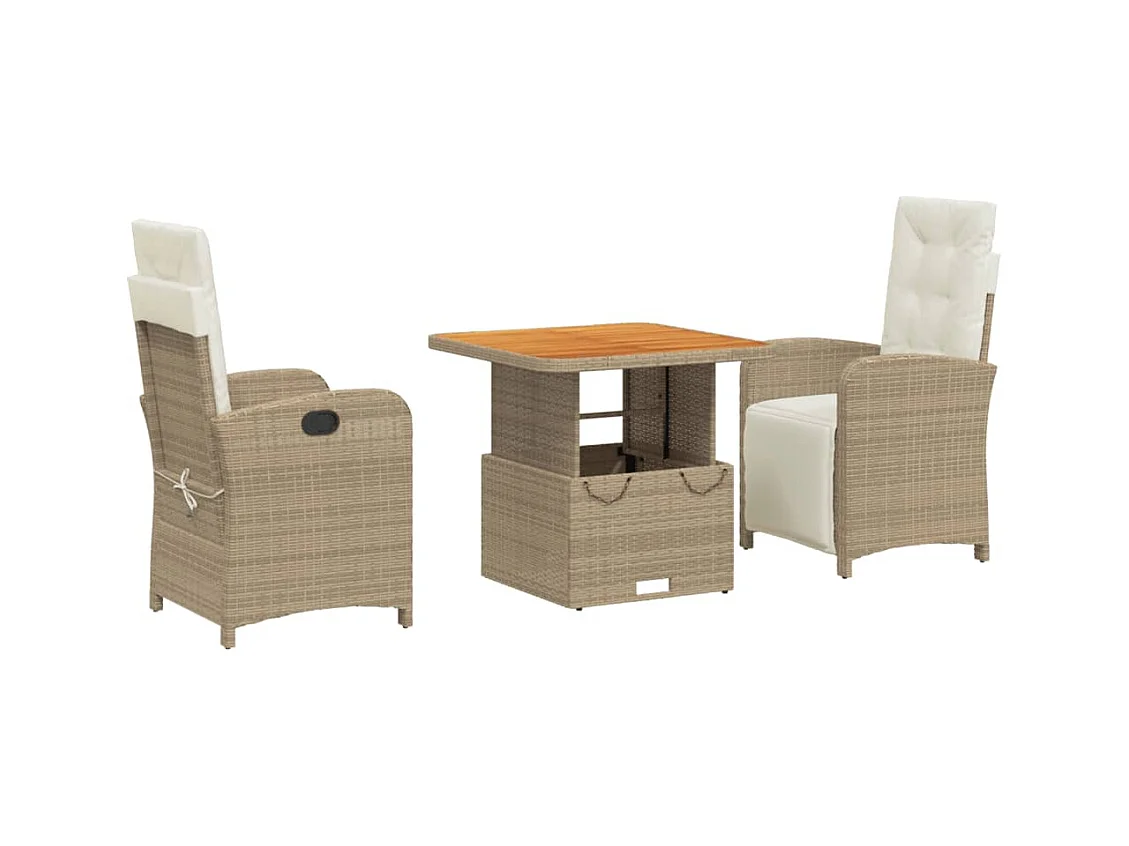 Ensemble à manger de jardin et coussins 3 pcs Beige poly rotin