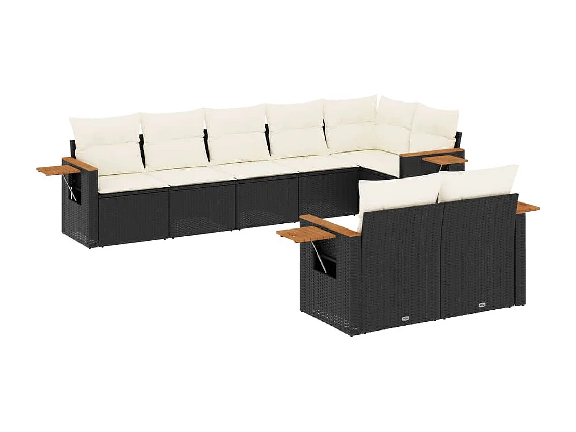 8-tlg. Garten-Sofagarnitur mit Kissen Schwarz Poly Rattan