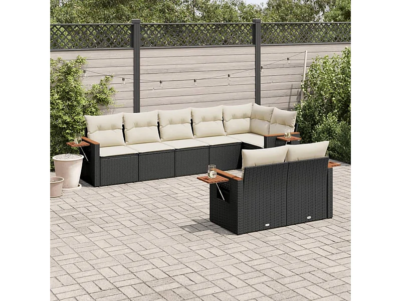 8-tlg. Garten-Sofagarnitur mit Kissen Schwarz Poly Rattan