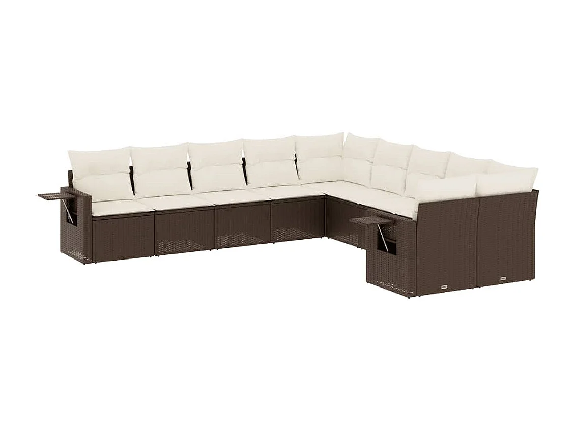 Salon de jardin 10 pcs avec coussins marron résine tressée