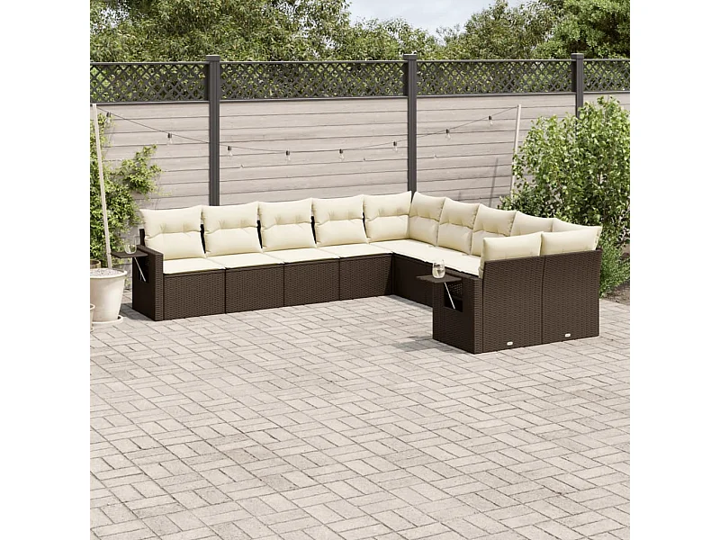 10-delige Loungeset met kussens poly rattan bruin