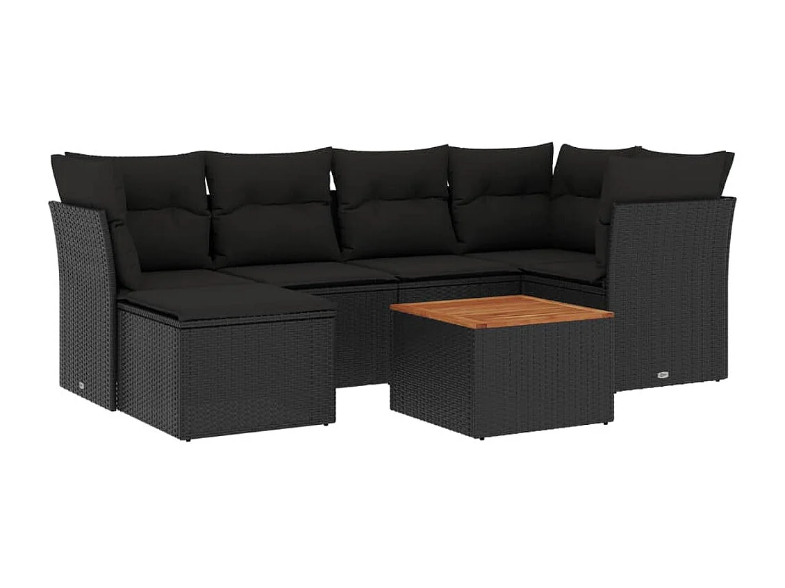 7-tlg. Garten-Sofagarnitur mit Kissen Schwarz Poly Rattan