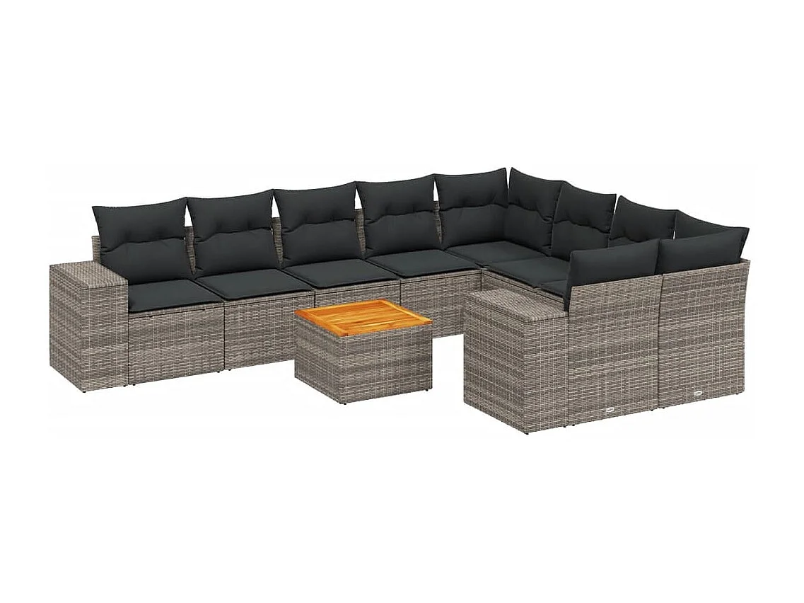 Salon de jardin avec coussins 10 pcs gris résine tressée