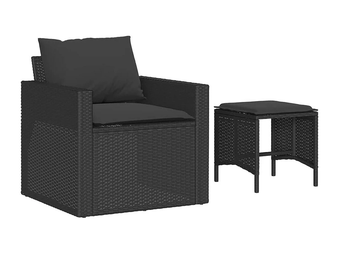 Salon de jardin 4 pcs avec coussins noir résine tressée