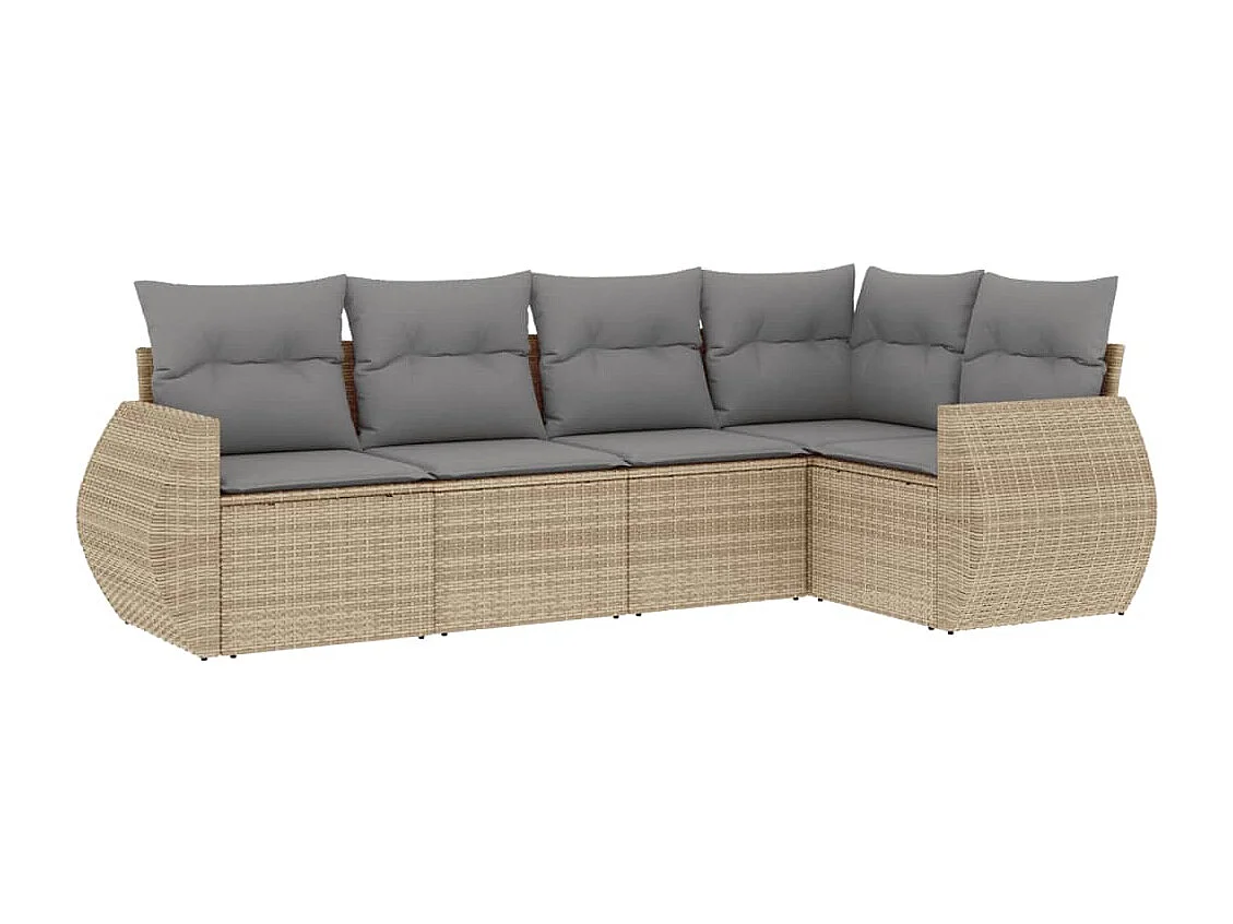 5 pcs conjunto de sofás p/ jardim com almofadões vime PE bege