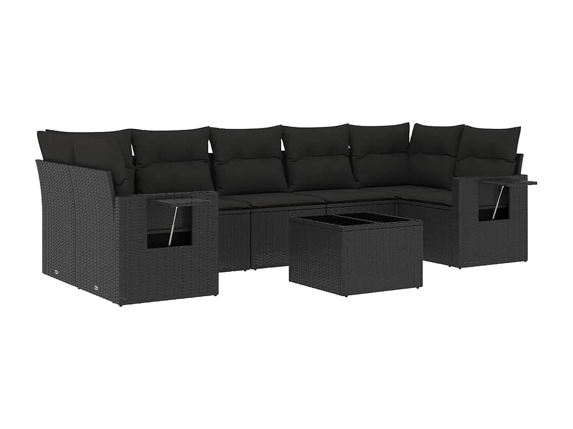 Set Divani da Giardino con Cuscini 8 pz Nero in Polyrattan