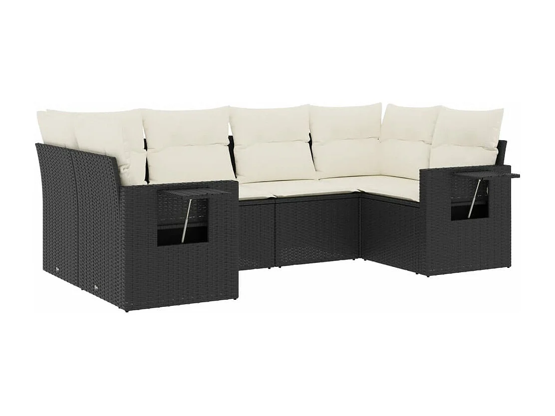 6-tlg. Garten-Sofagarnitur mit Kissen Schwarz Poly Rattan